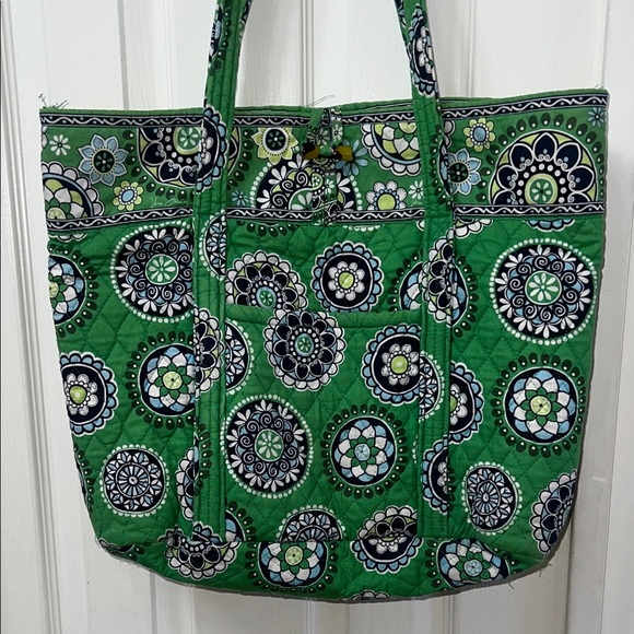 Vera Bradley Handbags - Vera Bradley Green Quilted Tote with Floral Medallions